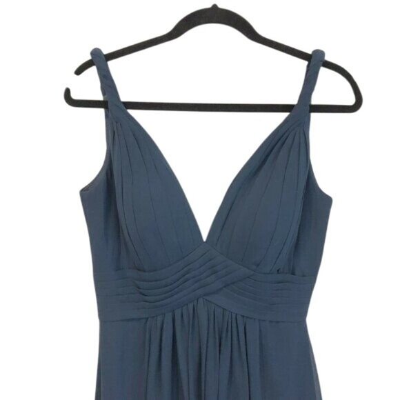 Azazie Stormy A-Line Pleated Chiffon Dress Gown Blue Custom Size See Measurement - Picture 7 of 12